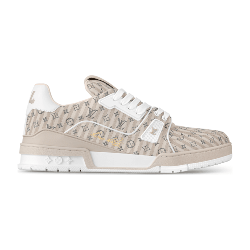 TENIS LOUIS VUITTON LV TRAINER BEIGE STRIPE MONOGRAM