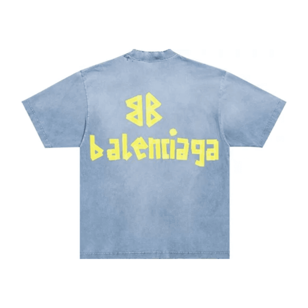BALENCIAGA TAPE TYPE MEDIUM FIT T SHIRT BLUE FADED 