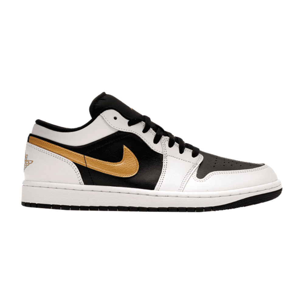 TENIS JORDAN 1 LOW WHITE BLACK METALLIC GOLD SWOOSH
