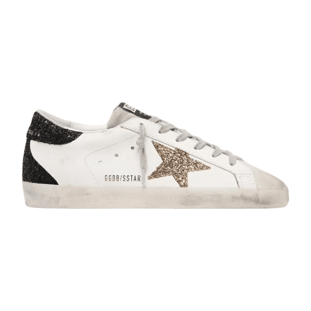TENIS GOLDEN GOOSE SUPER-STAR IN NAPPA LEATHER WITH GOLD GLITTER STAR AND BLACK GLITTER