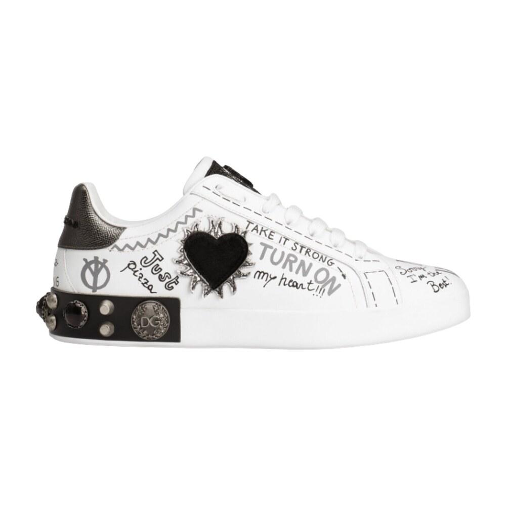 TENIS DOLCE & GABBANA PORTOFINO WHITE APPLIQUE HEART