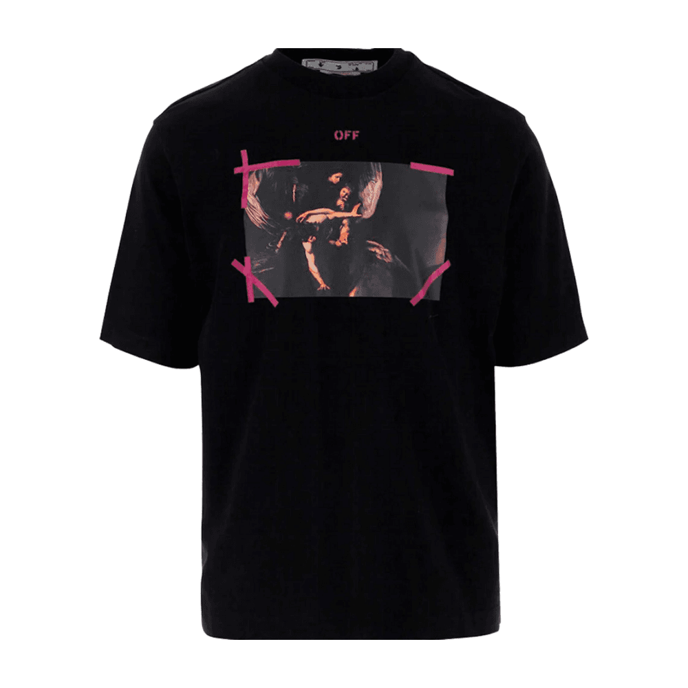 OFF-WHITE ARROW CARAVAGGIO MERCY TEE BLACK PURPLE MULTI