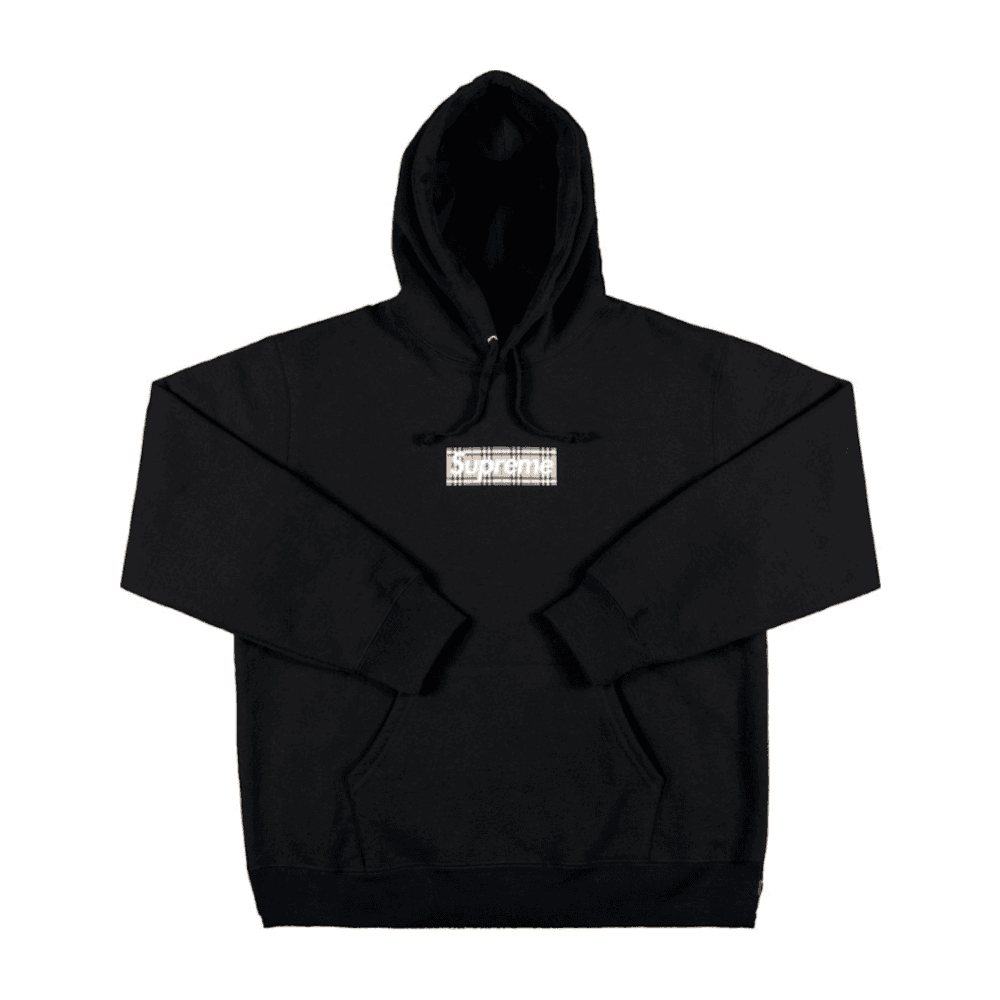 Supreme Burberry Box Logo Hooded Sweatshirt Black