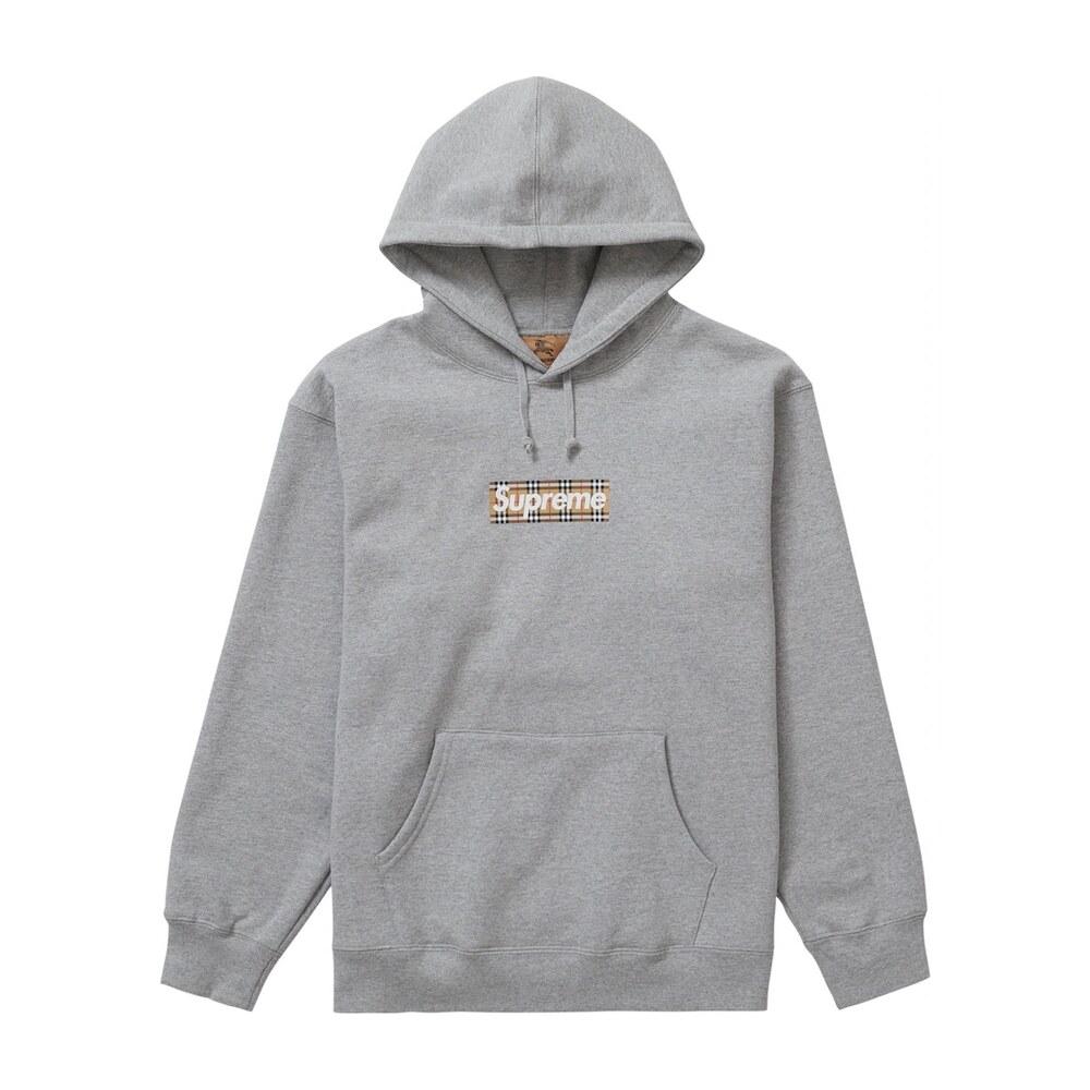 Supreme Burberry Box Logo Hooded Sweatshirt Heather Grey